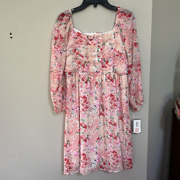 Poppies and Roses Long-Sleeve Ruched Bodice Floral Printed Knit Shift Dress - Picture 4 of 15